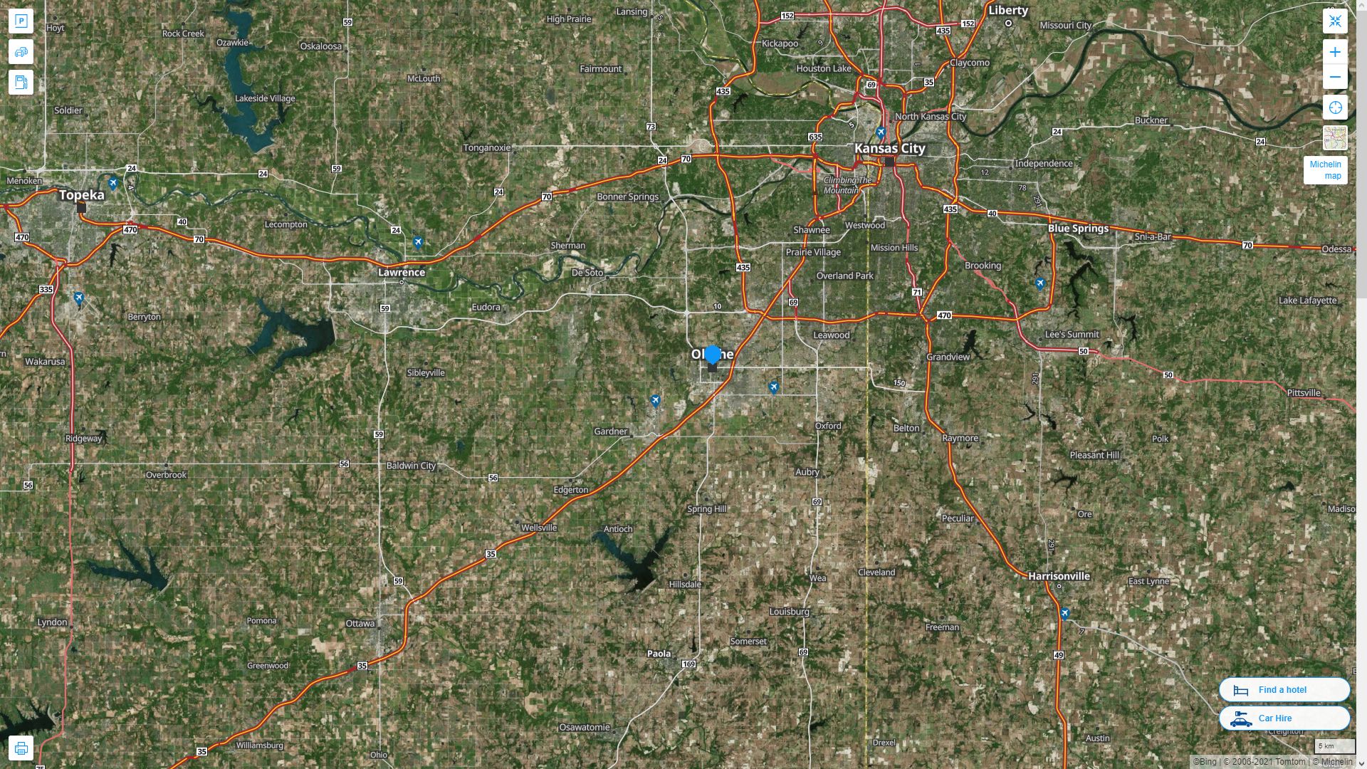 Olathe Kansas Highway and Road Map with Satellite View